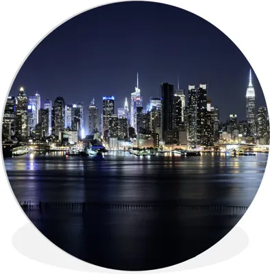 Produktbild von MuchoWow® Rundes Wandbild - Runde Bilder New York - Sternenhimmel - Empire State Building Ø 60 cm Kreis Wanddekoration Kunststoff - Wandkreis - Wandschmuck - Wand Kreis - Das Schlafzimmer - Die Bilder - Wandmalerei - Kunst für das Haus - das Plastik