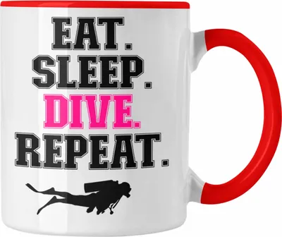 Produktbild von Trendation - Taucher Tasse Geschenk Kaffeetasse Tauchen Geschenkidee Männer Eat Sleep Tauchen Grafik Tauchlehrer Tauchsportler Becher (Rot)