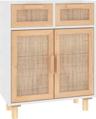 Obrázek produktu pro vidaXL Příborník bílý 60x30x75 cm Borovicový masiv a přírodní ratan