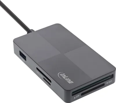 Produktbild von InLine® USB 3.2 Multi Cardreader Hub, SD/TF/MS/XD/CF, 3-Port USB-A, Dual