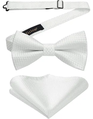 Immagine prodotto di Set da uomo composto da cravatta e fazzoletto da taschino, pre-legata, colore bianco, confezionata in scatola regalo