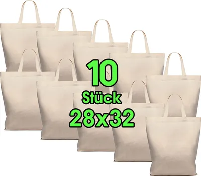 Produktbild von 10 STÜCK 28x32 cm Baumwolltasche midi – Jutebeutel – Natur Apothekertasche