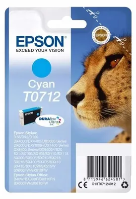 Image de Epson Cheetah Singlepack Cyan T0712 DURABrite Ultra Ink, Cyjan, 1 szt.