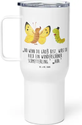 Produktbild von Mr. & Mrs. Panda Teetasse Raupe Schmetterling - Weiß - Geschenk, Kokon, Zitronenfalter, Thermobecher, Lustige Sprüche, Kaffee-to-go-Becher, thermosbecher, Entwicklung