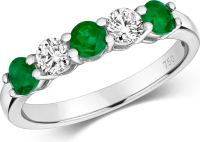 Image de Bague Femme 5 Pierres Or Blanc 750/1000 et Diamant Brillant 0.33 Carat HI - SI avec Emeraude, 54 (17.2); TRS2905418KWRSN