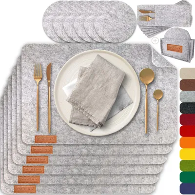 Platzset-Set 6er Filz rutschfest quadratisch hellgrau braun