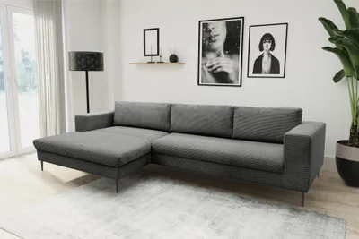 Produktbild von DOMO Collection Ecksofa Modica, Sofa in L-Form, moderne Eckcouch, Eckgarnitur, Polsterecke Cord, Recamiere links, 329 x 173 x 83 cm (BxTxH), grau