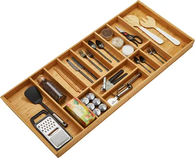 Produktbild von ORGA-BOX-1 BAMBUS Besteckeinsatz mit 15 Fächern für Blum Tandembox / Antaro Schubladen 1119 x 473 x 56 mm im 120er Schrank