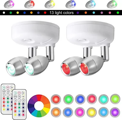 Produktbild von 2x LED bodové svítidlo na baterie, vnitřní LED nástěnné světlo bezdrátové, RGB nástěnné bodové svítidlo s vypínačem, osvětlení bez elektřiny pro schodiště stěnu kuchyňské linky