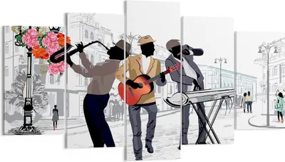 Produktbild von Bild auf Leinwand - Leinwandbild - Musik Instrumente Straße Stadt - 160x85cm - Wand Bild - Wanddeko - Leinwanddruck - Bilder - Kunstdruck - Wanddekoration - Leinwand bilder - Wandkunst - EA160x85-2933