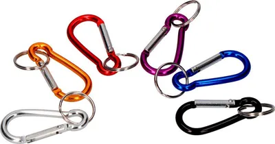 Produktbild von Karabiner 60 x 30 mm mit Ring 25 mm. Verschiedene Farben.