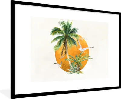 Produktbild von MuchoWow® MuchoWow® Gerahmtes Poster Sonne - Palme - Vogel 90x60 cm - Poster mit zchwarzem Bilderrahmen - Wanddekoration - Fotos