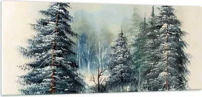 Produktbild von Bilder auf glas - Einteilig - Schnee Fichten Wald - 100x40cm - Glasbilder - Wandbilder - Bilder - zum Aufhängen bereit - Wanddekoration aus Glas - Glas Bilder - Wandbild auf Glas - GAB100x40-4641