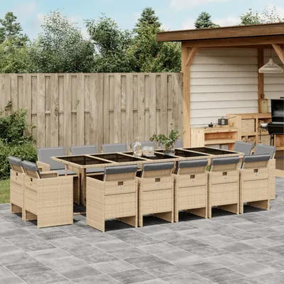 Produktbild von The Living Store 15-tlg. Garten-Essgruppe mit Kissen Beigemischung Poly Rattan