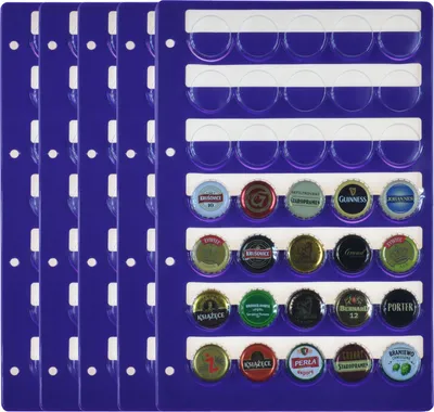 Image de Pochettes en plastique pour 35 capsules, couvercles de champagne, violet. paquet de 5 pièces. Pour album de capsules modèle XL.