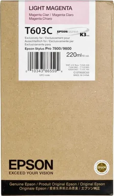 Zdjęcie produktu dla Epson Wkład atramentowy Light Magenta T603C00 220 ml, Jasna magenta, Tusz na bazie pigmentu, 220 ml, 1 szt.