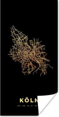 Produktbild von MuchoWow® Poster Karte - Köln - Gold - Stadtplan - Karte 80x160 cm - Kinderzimmer