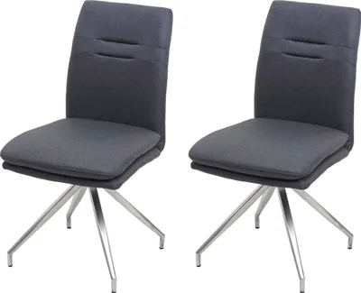 Produktbild von 2er-Set Esszimmerstuhl HWC-H70, Küchenstuhl Lehnstuhl Stuhl, Stoff/Textil Edelstahl gebürstet  dunkelgrau