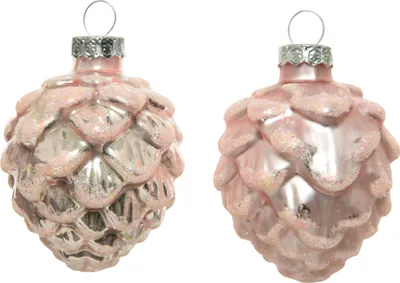 Produktbild von Christbaumschmuck Zapfen 7cm Glas 6 Stück - Puderrosa