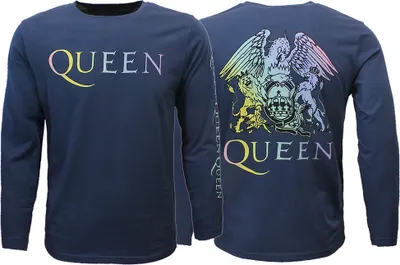 Produktbild von Queen Rainbow Crest Jeansblaues Langarm-T-Shirt – offizielles Merchandise - L
