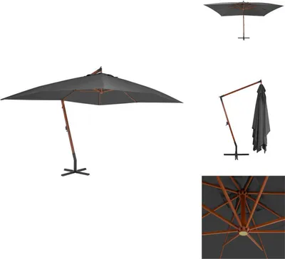 Immagine prodotto di vidaXL Ombrellone a sbalzo con palo in legno 400x300 cm antracite - Ombrelloni e tende da sole