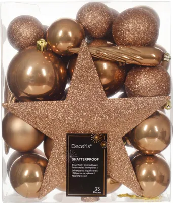 Produktbild von Kaemingk Weihnachtskugeln bruchfest, langlebig, ingwerbraun 33 Kugeln + Stern