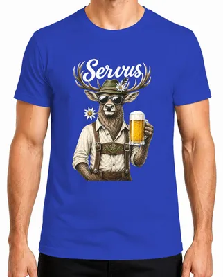 Imagen del producto de Camiseta para hombre, estilo bávaro, con motivos de "lederhosen", "bier" (cerveza) y "dirndl", ideal para la . Color azul, talla XXL