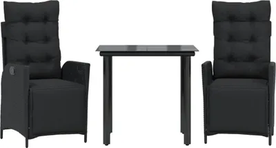 Produktbild von vidaXL 3-tlg. Garten-Essgruppe mit Kissen Schwarz Poly Rattan