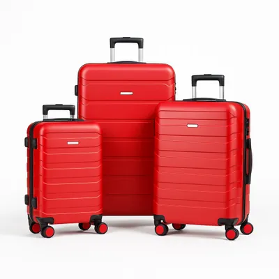 Image de OMNA | Set de valises sur roulettes 3 en 1 - Rouge - Léger et robuste - Valise rigide en ABS 94L + 63L + 40L