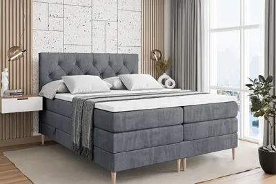 Produktbild von ALTDECOR Boxspringbett mit Holz Füßen, Matratze und Lattenrost, Topper, Polsterbett mit Bettkasten, Bett mit Stauraum H3- und H4- Matratze, Doppelbett -MIRAGE-FD KING-160x200 - Dunkelgrau Casablanca