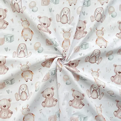 Produktbild von 100% Baumwolle Bären auf beige auf weißem Hintergrund