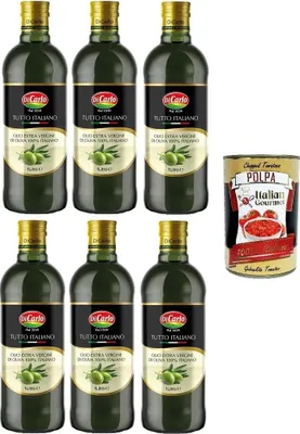 Produktbild von Di Carlo Olio Evo, Tutto Italiano,Evo-Öl, rein italienisches Olivenöl extra vergine 6x1lt + Italian Gourmet polpa 400g