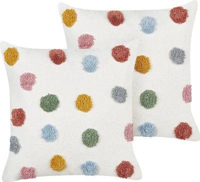 Obrázok produktu pre BELIANI Sada 2 detských dekoratívnych vankúšov biela viacfarebná bavlnená 45 x 45 cm bodkovaný vzor štvorcové vankúše bytové doplnky