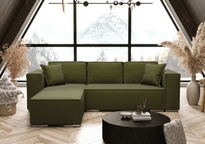 Image de AX LIVING Vert canapé d'angle avec fonction sommeil Vinoria L 255 cm G