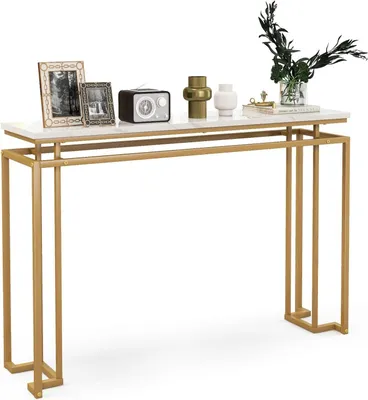 Produktbild von DREAMADE 120cm Konsolentisch, Eingangstisch Schmal mit Metallrahmen & Metallrahmen, Flurtisch mit Kippschutz, belastbar bis 30kg