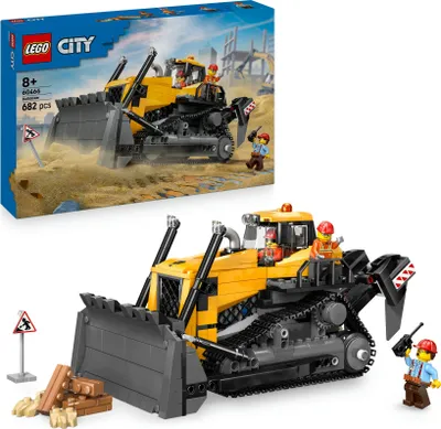 Produktbild von LEGO City Bulldozer Set 60466, Bau- und Spielset, Gelb, 682 Teile, ab 8 Jahren \u2013 wirklichkeitsgetreue Baumaschine inkl. Fahrer und 2 Bauarbeiter, mit hochschwenkbarem R\u00e4umschild, Zweizahnaufreißer am Heck und Motor mit beweglichen Kolben.