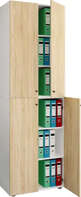 Image de Armoire de bureau avec 6 compartiments | Meuble de classement moderne avec portes tournantes | Dimensions env. H. 220 x W. 70 x D. 40cm – Lona 6 compartiments