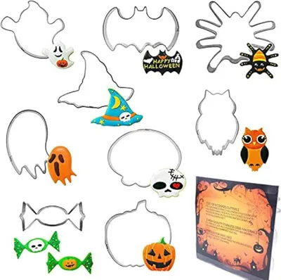 Produktbild von QinGuang 9pcs Edelstahl Halloween Ausstecher Ausstechform Keksausstecher Kürbis/Hexenhut/Geist Halloweenkekse