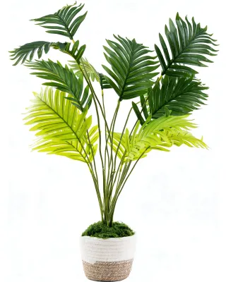 Image de Palmier Areca artificiel et réaliste avec 18 feuilles en pot, grande plante artificielle, décoration facile d'entretien pour le salon, le bureau, le balcon et le jardin