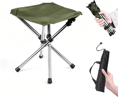 Obrázok produktu pre Skladacia stolička, mini kempingová stolička, armádna zelená, pre rybolov