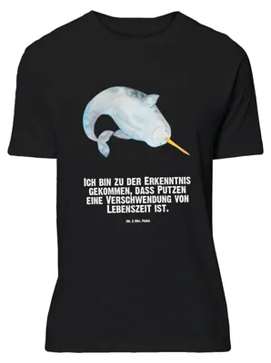 Produktbild von Mr. & Mrs. Panda T-Shirt Narwal - Schwarz - Geschenk, Oversize, Tshirt, Shirt, Wal, Meer, Aufräumen, Kinderzimmer, Hausfrau, Lustiges, Putzen, Motiv