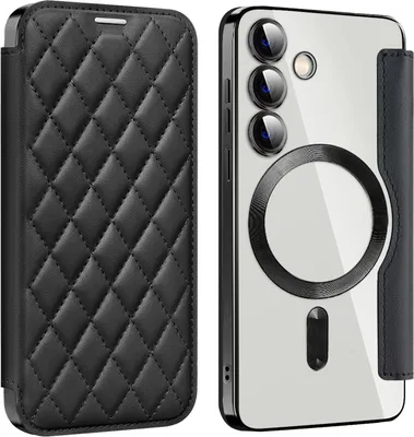 Produktbild von Für Samsung Galaxy S25 5G 360 Grad Full Body Magsafe RFID Anti Datenklau Kunst Leder Hülle Tasche Schwarz