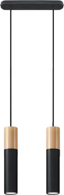 Produktbild von Pendelleuchte, Schwarz, Stahl, Holz, 2-flammig, L 34 cm