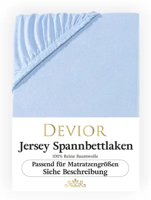 Produktbild von Devior Jersey Spannbettlaken 90x200cm - 100x200cm hellblau Bettlaken 100% Baumwolle bis 22cm Matratzenhöhe Gummizug