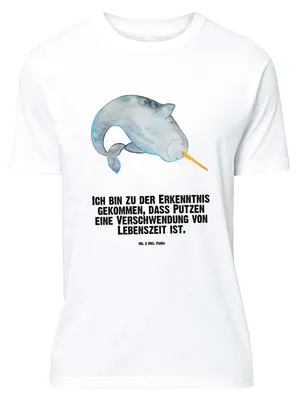 Produktbild von Mr. & Mrs. Panda Größe XL T-Shirt Narwal - Weiß - Geschenk, Hausfrau, Meer, Shirt, Kinderzimmer, Putzen, mit Spruch, Tshirt, Aufräumen, Wal