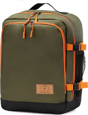 Produktbild von Příruční zavazadlo do letadla, batoh pro Ryanair, 40x25x20 cm, polstrované, taška do letadla, kabelka, cestovní taška, velikost kufru, zeleno-oranžová [102]