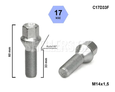 Obrázek produktu pro Kolový šroub M14x1,5x33 kuželový, klíč 17, C17D33F, výška 60 mm