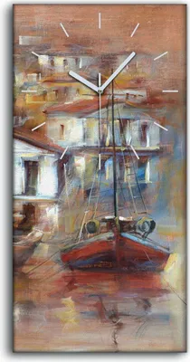 Produktbild von Küche Wohnzimmer Wand Leinwand Uhr 30x60 Boote auf der Insel Harbor Malerei - weiße Hände