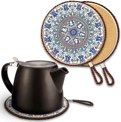 Productafbeelding van Onderzetters van keramiek, hittebestendig, diameter 17 cm, met kurk, voor tafels