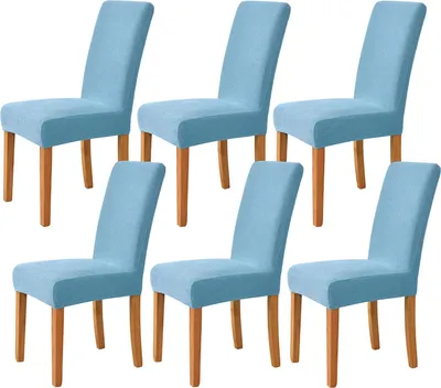 Produktbild von Stretch Stuhlhussen, Weiche Beschützer Stuhlhussen Anti-rutsch Stuhlhussen Stuhlbezug für Stuhl Esszimmer Für Bankett, Satz von 6, Hellblau